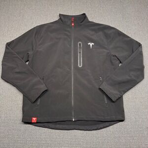 Tesla Motors Mens Black Softshell Full Zip Jacket‎ Red Logo Embroidered Medium